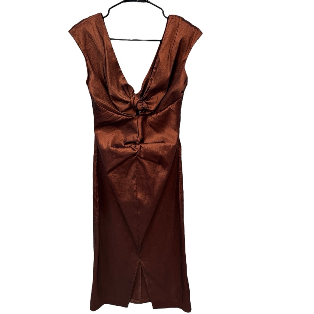 Pinup Couture Brown Off-Shoulder Midi Dress - Picture 3 of 9
